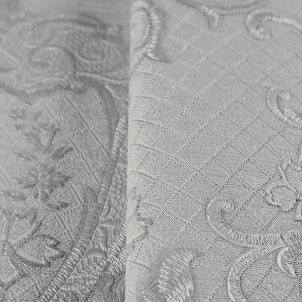 Damask Flocked Velvet Feel Wallpaper, White, Light Gray  Deep 3D Embossed Quilted Texture Luxury Wallcovering, Non-Woven - Walloro Luxury Embossed Textured Wallpaper