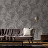 Dark Grey Floral Wallpaper, Natural Wallpaper, Modern & Minimalist Wall Covering,Modern Look Neutral Colors Glittering Wallcovering