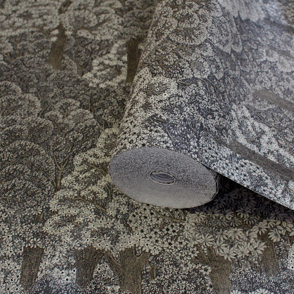 Dark Grey Floral Wallpaper, Natural Wallpaper, Modern & Minimalist Wall Covering,Modern Look Neutral Colors Glittering Wallcovering