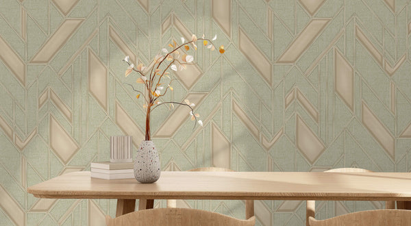 Elegant Green & Cream Wallpaper, Natural Wallpaper, Modern & Minimalist Wall Covering,Modern Look Neutral Colors Glittering Wallcovering