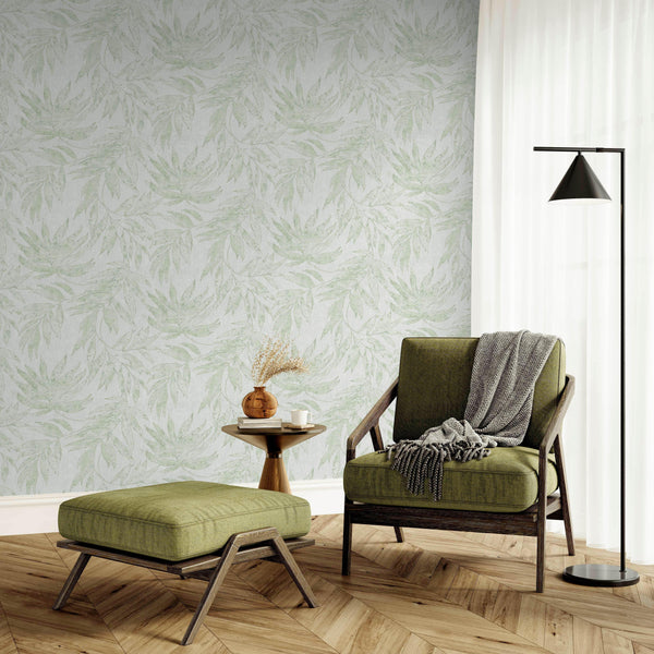 Green Embossed Wallpaper with Floral Patterns Wallpaper, Textured Wallpaper,Natural Wallpaper, Modern & Minimalist Wall Covering,Modern Look Neutral Colors Glittering Wallcovering