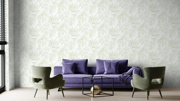 Green Embossed Wallpaper with Floral Patterns Wallpaper, Textured Wallpaper,Natural Wallpaper, Modern & Minimalist Wall Covering,Modern Look Neutral Colors Glittering Wallcovering