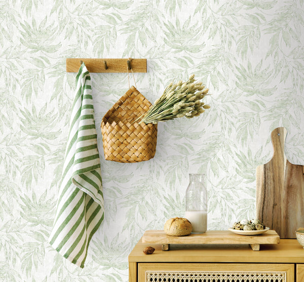 Green Embossed Wallpaper with Floral Patterns Wallpaper, Textured Wallpaper,Natural Wallpaper, Modern & Minimalist Wall Covering,Modern Look Neutral Colors Glittering Wallcovering