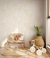Yellow Embossed Wallpaper with Floral Patterns Wallpaper, Textured Wallpaper,Natural Wallpaper, Modern & Minimalist Wall Covering,Modern Look Neutral Colors Glittering Wallcovering