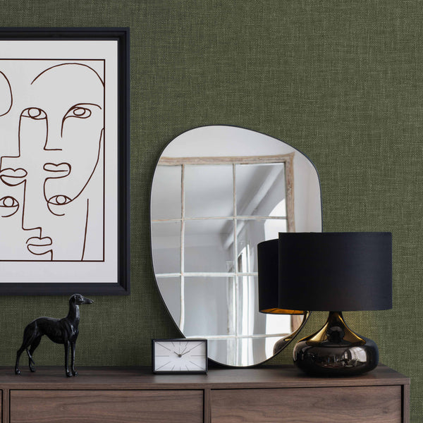 Green Muse Linen Texture Wallpaper, Natural Wallpaper, Modern & Minimalist Wall Covering, Modern Look Neutral Colors Glittering Wallcovering