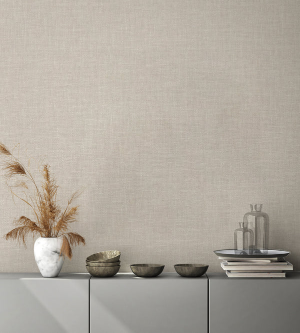 Light Cream Muse Linen Texture Wallpaper, Natural Wallpaper, Modern & Minimalist Wall Covering, Modern Look Neutral Colors Glittering Wallcovering