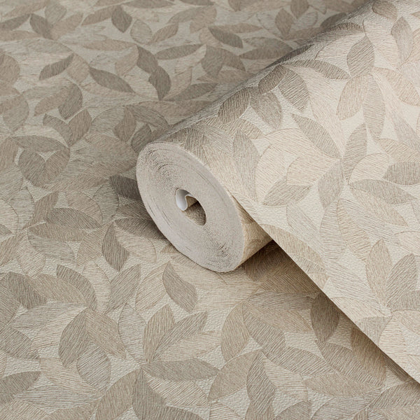 Beige Leaf Pattern Wallpaper, Natural Wallpaper, Modern & Minimalist Wall Covering, Modern Look Neutral Colors Glittering Wallcovering
