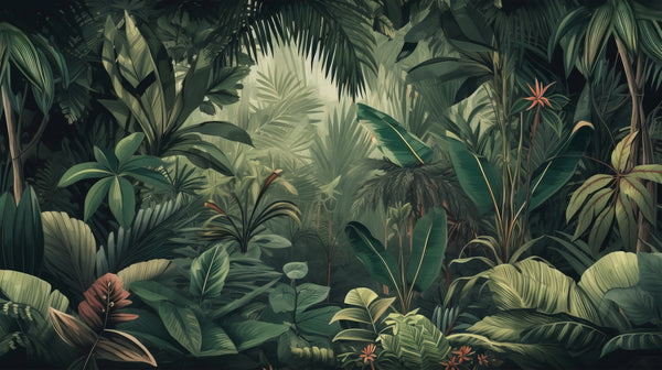 Green Jungle Wallpaper, Tropical Leaves Wall Mural, Oversized Custom Size Wall Art, Non-Woven, Non-Adhesive, Modern Wall Paper, Removable
