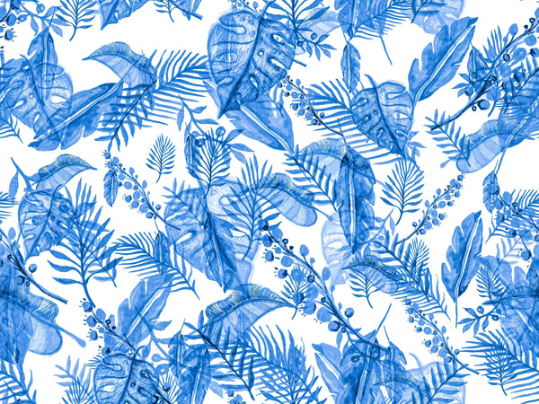 Blue Tropic Plants Wallpaper, Aquamarine Tropical Mural, Oversized Custom Size Wall Art, Non-Woven, Non-Adhesive, Modern Wall Paper, Removable