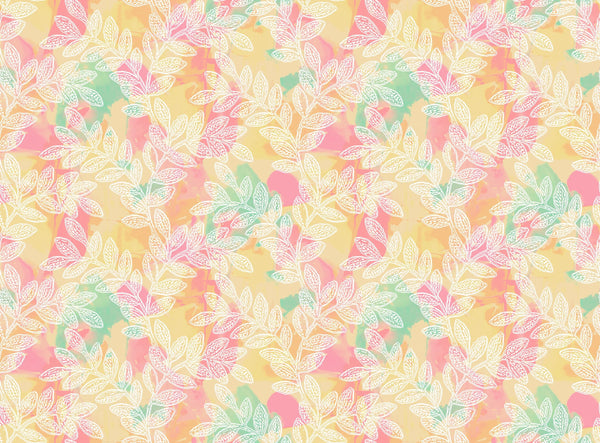 White Leaf Branches Wallpaper, Colorful Background Mural, Oversized Custom Size Wall Art, Non-Woven, Non-Adhesive, Modern Wall Paper, Removable