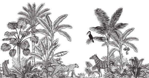 Toile Tropical Wallpaper, Vintage Mural, Oversized Custom Size Wall Art, Non-Woven, Non-Adhesive, Modern Wall Paper, Removable