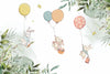 Bunnies Wallpaper, Fly Balloons Mural, Oversized Custom Size Wall Art, Non-Woven, Non-Adhesive, Modern Wall Paper, Removable