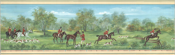 Men Ride Horses on the Field, Dogs Wallpaper, Composition Mural, Oversized Custom Size Wall Art, Non-Woven, Non-Adhesive, Modern Wall Paper, Removable