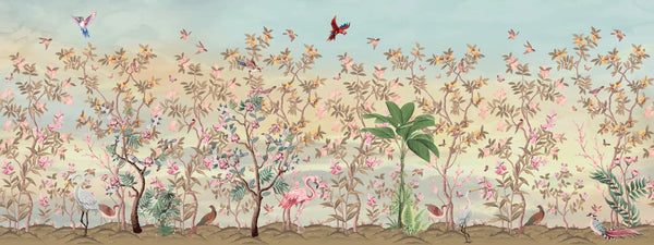 Elegant Floral, Birds Wallpaper, Seamless Pattern Mural, Oversized Custom Size Wall Art, Non-Woven, Non-Adhesive, Modern Wall Paper, Removable