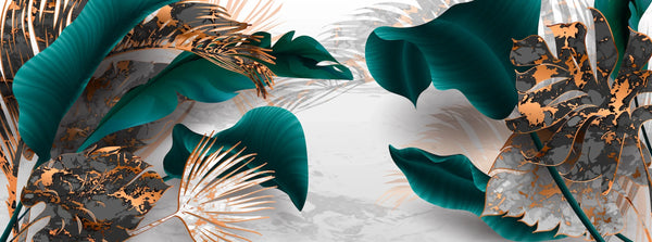 Palm Leaves Wallpaper, Gold, Marble Mural, Oversized Custom Size Wall Art, Non-Woven, Non-Adhesive, Modern Wall Paper, Removable