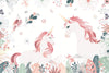 Cute Unicorns Wallpaper, Floral Mural, Oversized Custom Size Wall Art, Non-Woven, Non-Adhesive, Modern Wall Paper, Removable