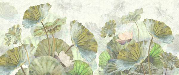 Lotus Leaves Wallpaper, Botanical Mural, Oversized Custom Size Wall Art, Non-Woven, Non-Adhesive, Modern Wall Paper, Removable