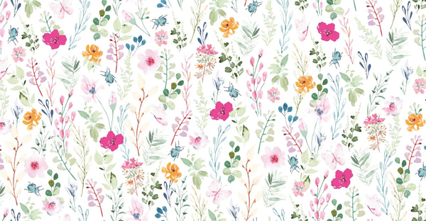 Watercolor Floral Wallpaper, Seamless Pattern Mural, Oversized Custom Size Wall Art, Non-Woven, Non-Adhesive, Modern Wall Paper, Removable