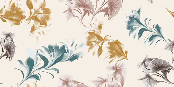 Watercolor Flower and Leaf Wallpaper, Seamless Pattern Mural, Oversized Custom Size Wall Art, Non-Woven, Non-Adhesive, Modern Wall Paper, Removable