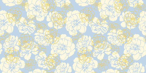 Flowers, Light Blue Wallpaper, Seamless Pattern Mural, Oversized Custom Size Wall Art, Non-Woven, Non-Adhesive, Modern Wall Paper, Removable