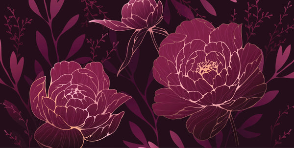Burgundy Peonies Wallpaper, Luxury Mural, Oversized Custom Size Wall Art, Non-Woven, Non-Adhesive, Modern Wall Paper, Removable
