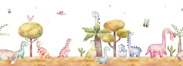 Colorful Dinosaurs, Trees Wallpaper, Seamless Pattern Mural, Oversized Custom Size Wall Art, Non-Woven, Non-Adhesive, Modern Wall Paper, Removable