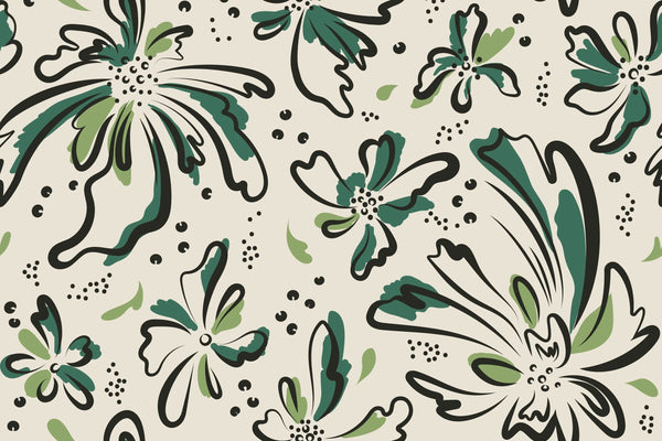 Floral Wallpaper, Black and Green Mural, Oversized Custom Size Wall Art, Non-Woven, Non-Adhesive, Modern Wall Paper, Removable