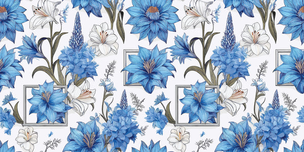 Artful Floral, Borders Wallpaper, Seamless Pattern Mural, Oversized Custom Size Wall Art, Non-Woven, Non-Adhesive, Modern Wall Paper, Removable