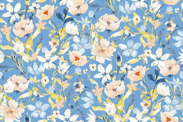 Watercolor Wildflowers Wallpaper, Seamless Pattern Mural, Oversized Custom Size Wall Art, Non-Woven, Non-Adhesive, Modern Wall Paper, Removable