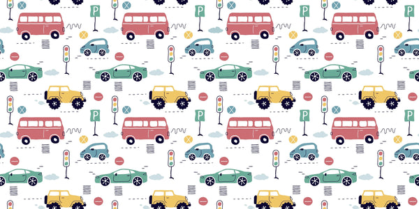 Kids Colorful Cars Wallpaper, Seamless Pattern Mural, Oversized Custom Size Wall Art, Non-Woven, Non-Adhesive, Modern Wall Paper, Removable