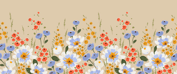 Colorful Floral Wallpaper, Seamless Pattern Mural, Oversized Custom Size Wall Art, Non-Woven, Non-Adhesive, Modern Wall Paper, Removable