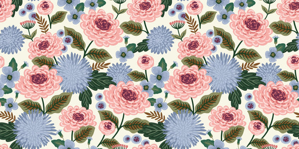 Pink and Blue Floral Wallpaper, Seamless Pattern Mural, Oversized Custom Size Wall Art, Non-Woven, Non-Adhesive, Modern Wall Paper, Removable