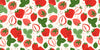 Strawberries, White Background Wallpaper, Seamless Pattern Mural, Oversized Custom Size Wall Art, Non-Woven, Non-Adhesive, Modern Wall Paper, Removable