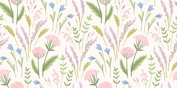 Floral, White Background Wallpaper, Seamless Pattern Mural, Oversized Custom Size Wall Art, Non-Woven, Non-Adhesive, Modern Wall Paper, Removable