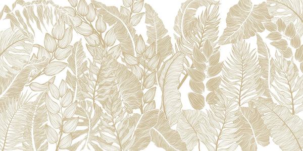 Horizontal Golden Leaves Wallpaper, Seamless Pattern Mural, Oversized Custom Size Wall Art, Non-Woven, Non-Adhesive, Modern Wall Paper, Removable