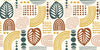 Abstract Leaves and Geometric Shapes Wallpaper, Seamless Pattern Mural, Oversized Custom Size Wall Art, Non-Woven, Non-Adhesive, Modern Wall Paper, Removable