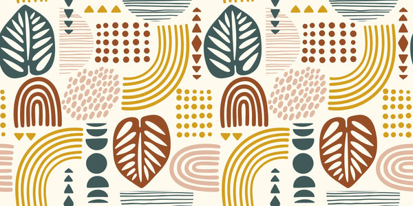 Abstract Leaves and Geometric Shapes Wallpaper, Seamless Pattern Mural, Oversized Custom Size Wall Art, Non-Woven, Non-Adhesive, Modern Wall Paper, Removable