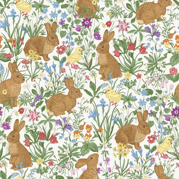 Bunnies and Chicks Wallpaper, Seamless Pattern Mural, Oversized Custom Size Wall Art, Non-Woven, Non-Adhesive, Modern Wall Paper, Removable