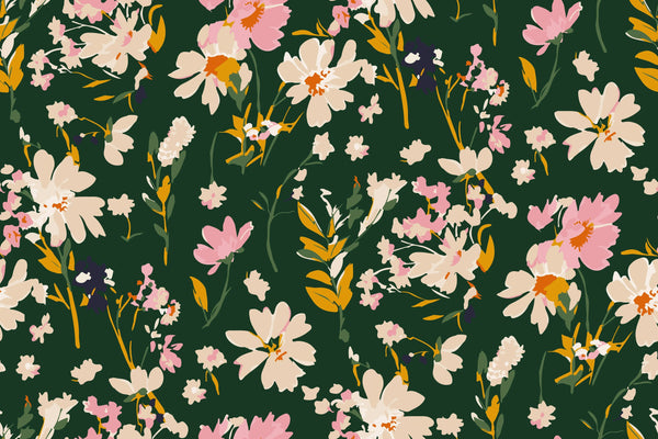 Hand Drawn Floral Wallpaper, Seamless Pattern Mural, Oversized Custom Size Wall Art, Non-Woven, Non-Adhesive, Modern Wall Paper, Removable