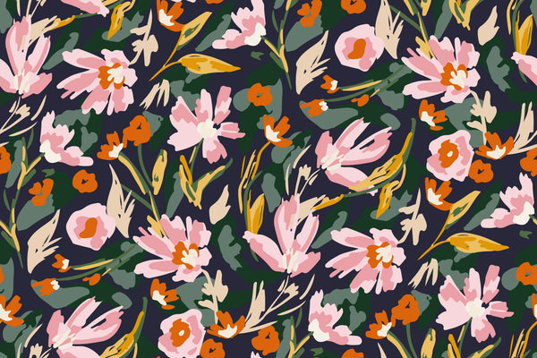 Watercolor Pink Wildflowers Wallpaper, Seamless Pattern Mural, Oversized Custom Size Wall Art, Non-Woven, Non-Adhesive, Modern Wall Paper, Removable