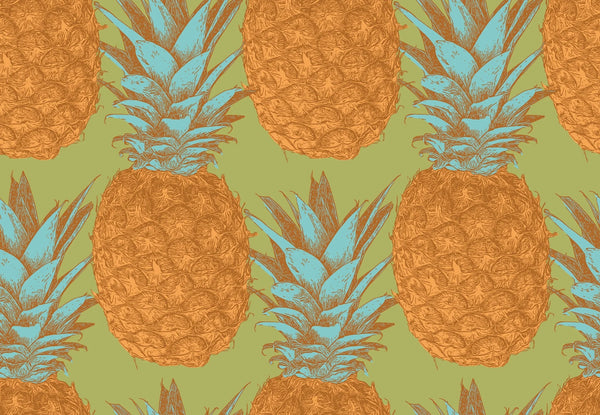 Pineapples Wallpaper, Seamless Pattern Mural, Oversized Custom Size Wall Art, Non-Woven, Non-Adhesive, Modern Wall Paper, Removable