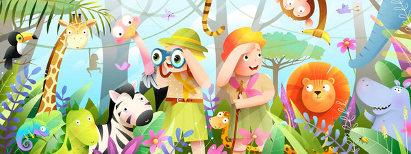 Children Wallpaper, Jungle Animals Mural, Oversized Custom Size Wall Art, Non-Woven, Non-Adhesive, Modern Wall Paper, Removable