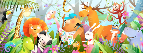 Kids Adventure Wallpaper, Jungle Animals Mural, Oversized Custom Size Wall Art, Non-Woven, Non-Adhesive, Modern Wall Paper, Removable