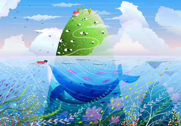 Island in the Ocean Wallpaper, Green Hill Mural, Oversized Custom Size Wall Art, Non-Woven, Non-Adhesive, Modern Wall Paper, Removable
