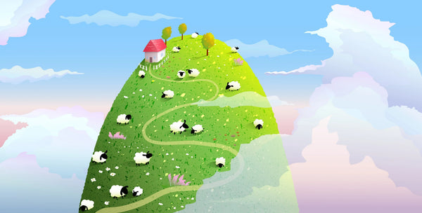 Green Hill Wallpaper, Sheep Mural, Oversized Custom Size Wall Art, Non-Woven, Non-Adhesive, Modern Wall Paper, Removable