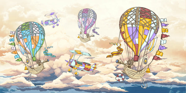 Colorful Balloons Wallpaper, Airplanes Mural, Oversized Custom Size Wall Art, Non-Woven, Non-Adhesive, Modern Wall Paper, Removable