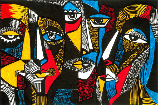 Modern Surreal Wallpaper, Linocut Style Mural, Oversized Custom Size Wall Art, Non-Woven, Non-Adhesive, Modern Wall Paper, Removable