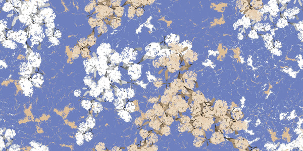 Abstract Floral, Blue Background Wallpaper, Seamless Pattern Mural, Oversized Custom Size Wall Art, Non-Woven, Non-Adhesive, Modern Wall Paper, Removable