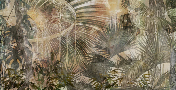 Tropics Painted Wallpaper, Vintage Mural, Oversized Custom Size Wall Art, Non-Woven, Non-Adhesive, Modern Wall Paper, Removable