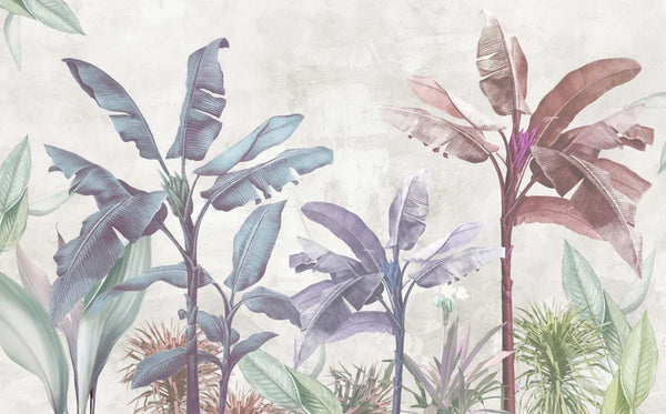 Soft Color Tropical Leaves Wallpaper, Banana Trees Mural, Oversized Custom Size Wall Art, Non-Woven, Non-Adhesive, Modern Wall Paper, Removable